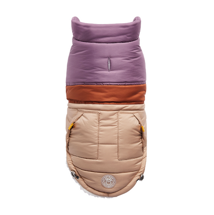 a mauve, beige and rust Puffer jacket for dogs