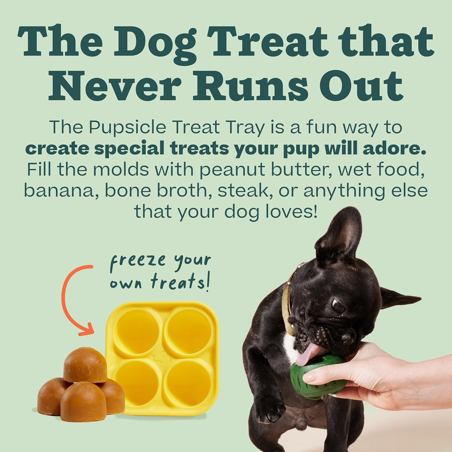 Infographic with features of the DIY Treat Ball Tray