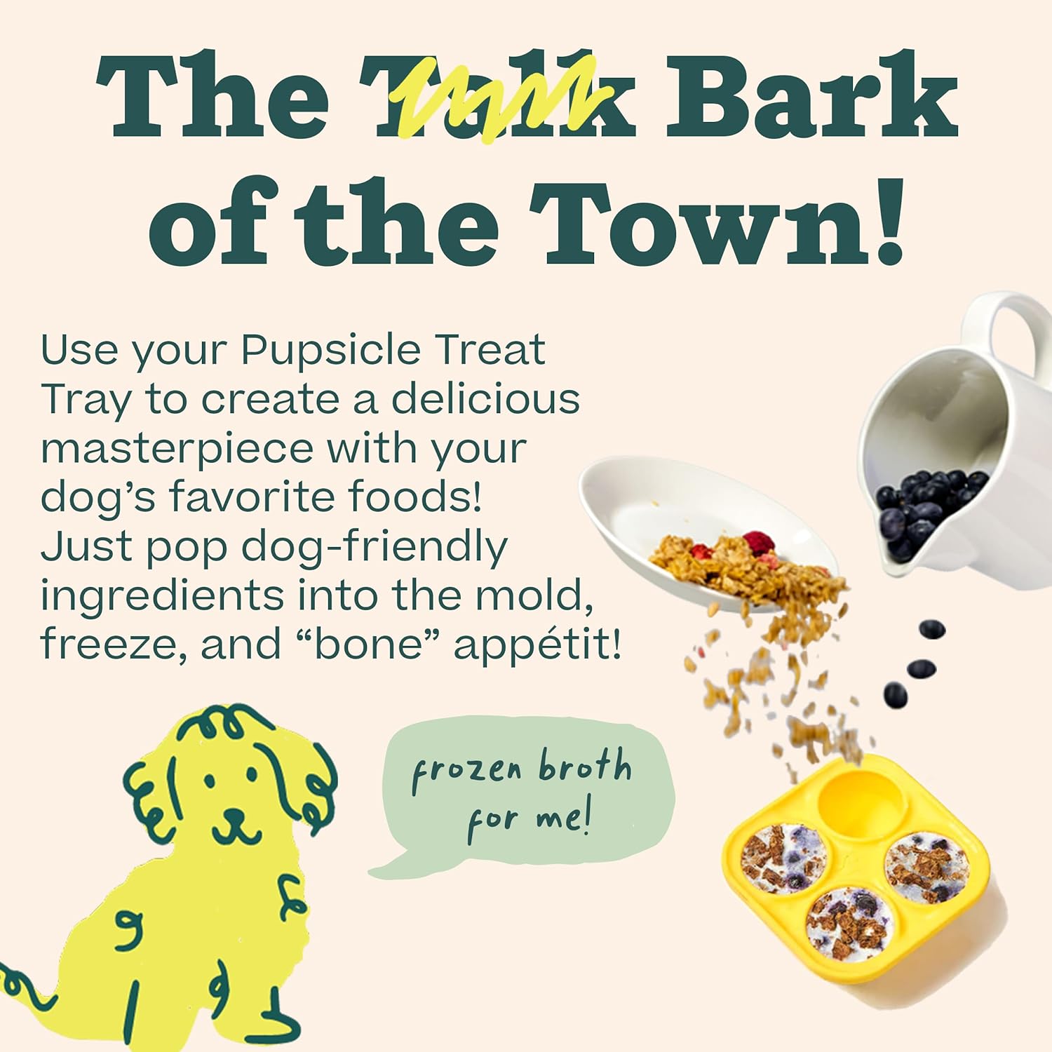 Infographic with features of the DIY Treat Ball Tray