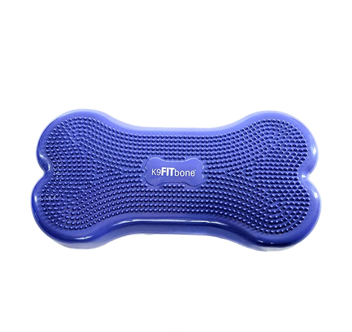 a blue bone-shaped dog balance platform