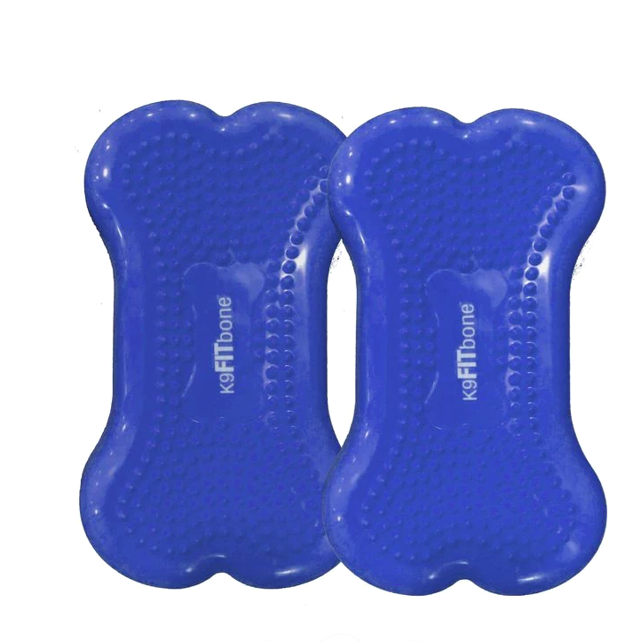 2 blue mini inflatable bone-shaped dog balance platforms