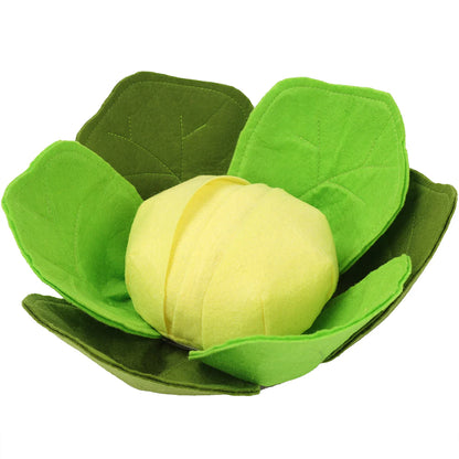 a green felt cabbage work to eat toy for dogs 