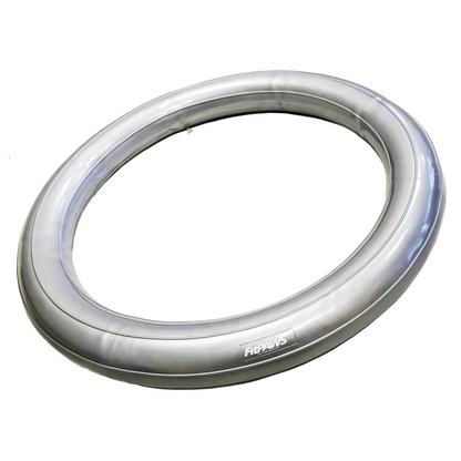 a silver ring-shaped inflatable holder for canine balance equipment