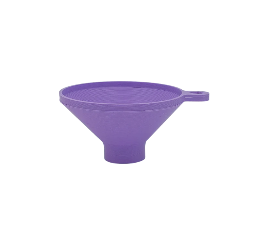 A purple funnel for filling work-to-eat dog toys