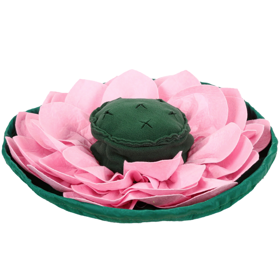 pink and green Lotus flower-shaped snuffle mat dog toy