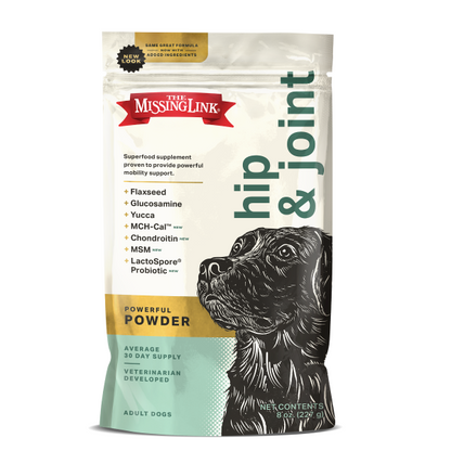 8 oz bag of missing link hip & joint supplement for dogs 