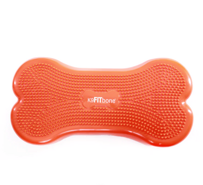an orange inflatable bone-shaped dog balance platform