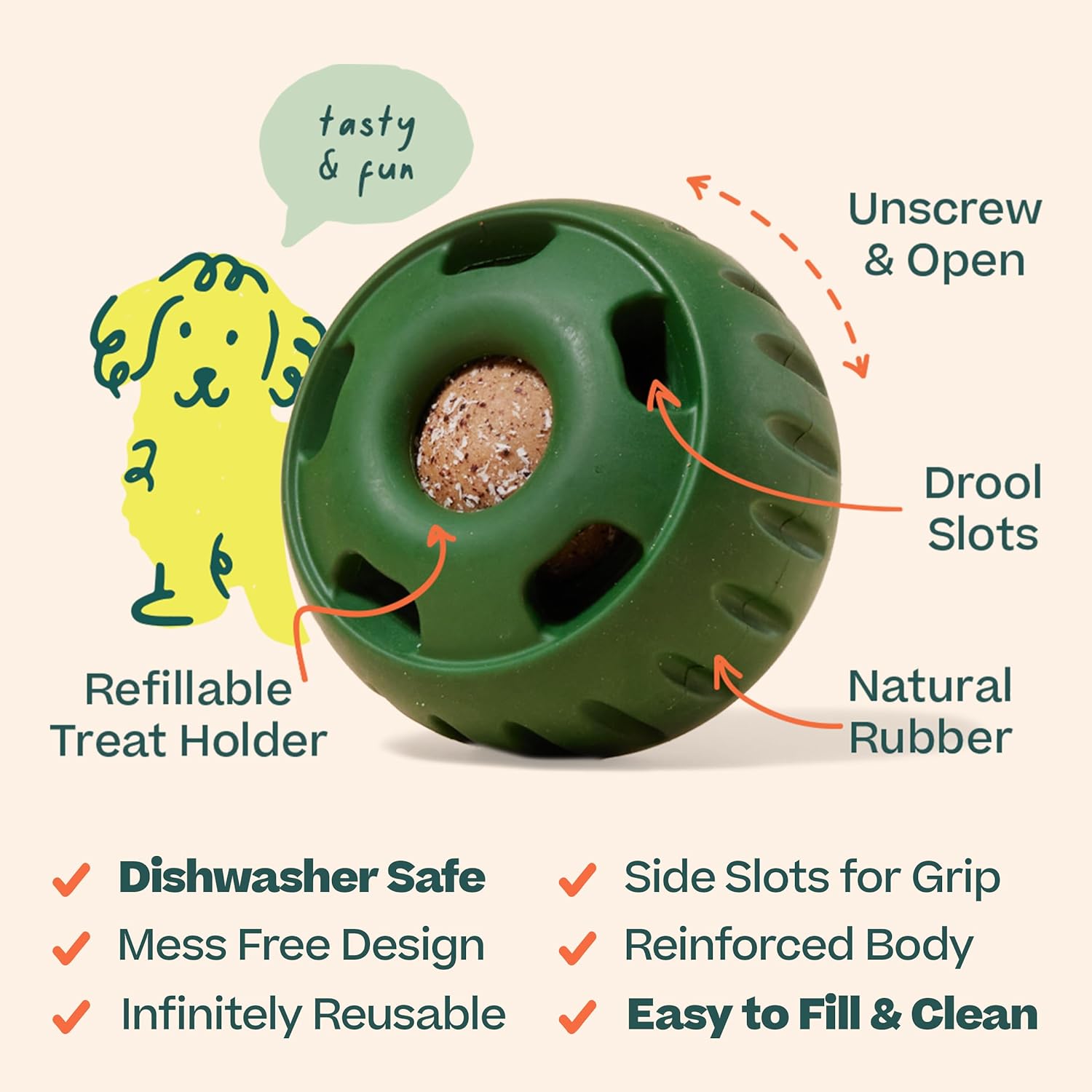 Infographic about features of the Pupsicle dog toy