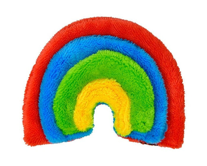a plush rainbow shaped dog toy