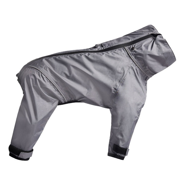a grey 4-legged Splash Suit for dogs