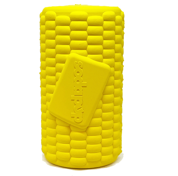 A yellow corn-shaped dog toy