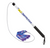 white and black pole with a white cord attaching a purple and blue flirt pole lure