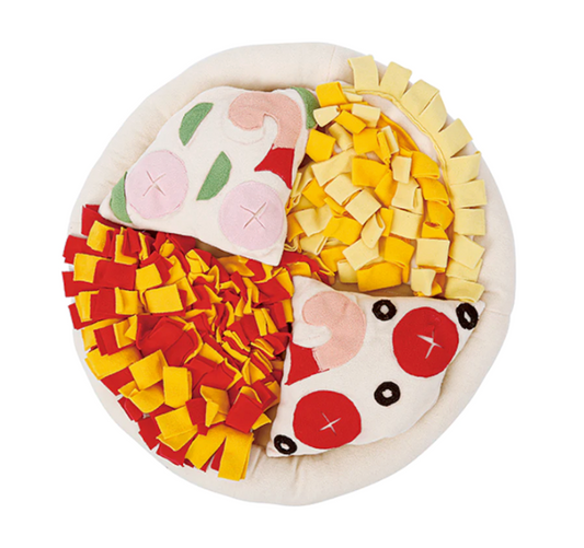 a pizza shaped snuffle mat for dogs 
