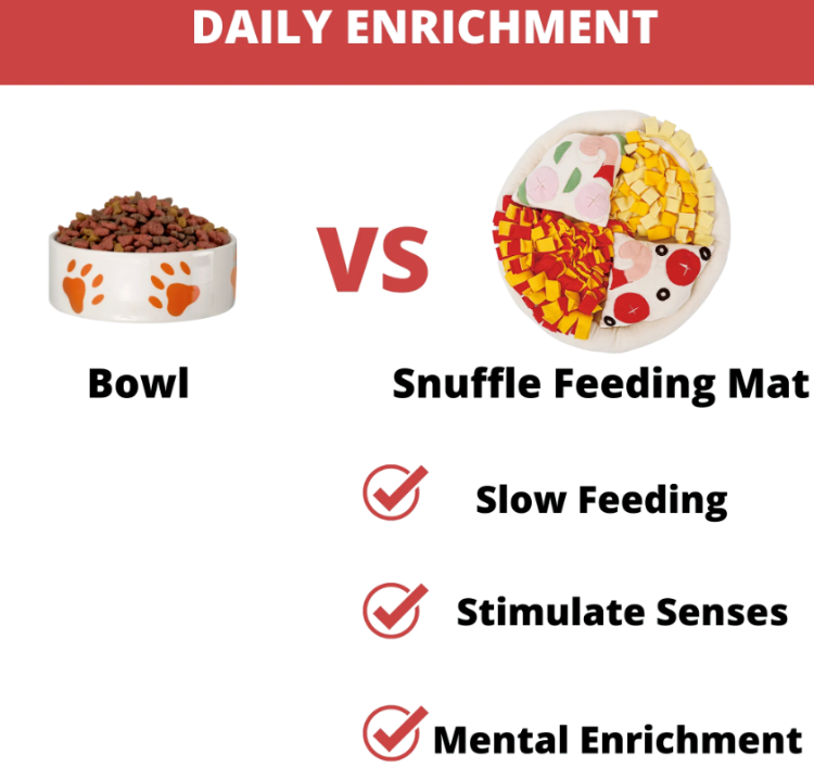 infographic about bowl feeding vs feeding dogs via a snuffle mat