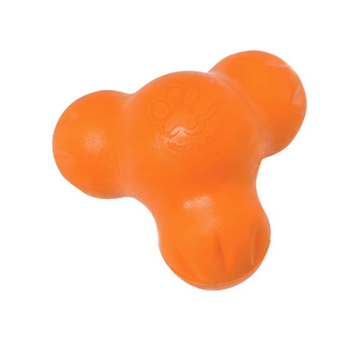 an orange treat dispensing dog toy