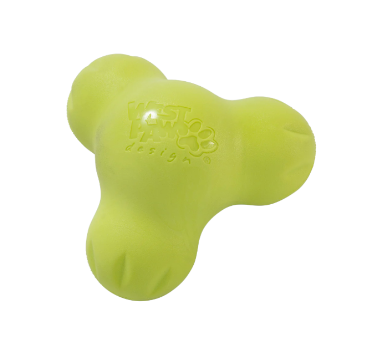 a green treat dispensing dog toy