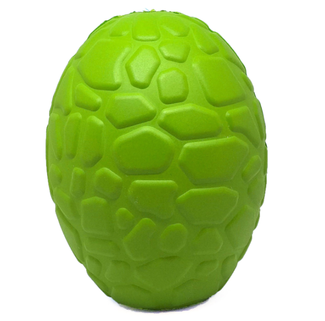 green rubber dinosaur egg shaped dog toy
