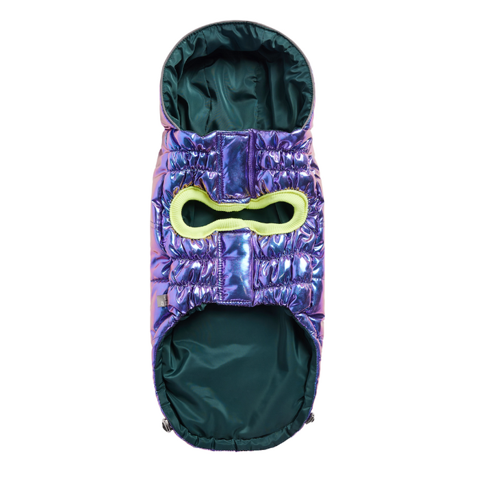 Underside of Reversible Iridescent Puffer for dogs