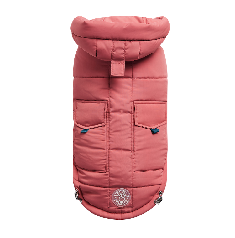 a pink hooded parka for dogs