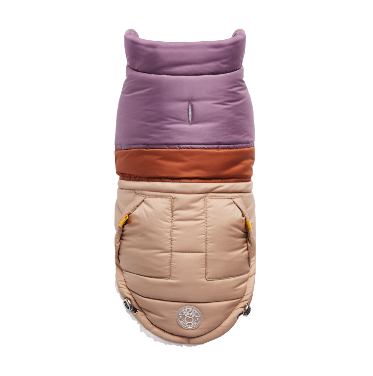 a mauve, beige and rust Puffer jacket for dogs