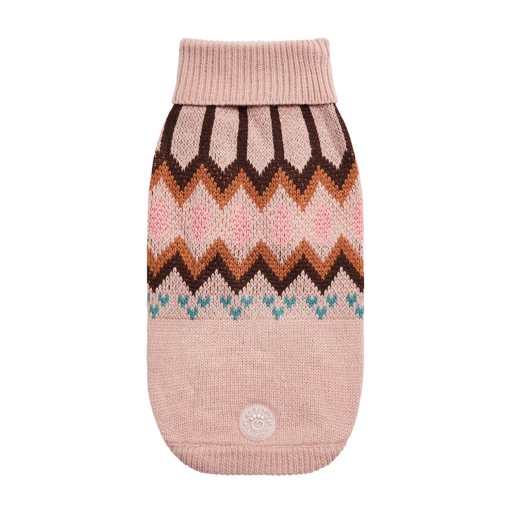 a pale pink sweater with geometric design for dogs