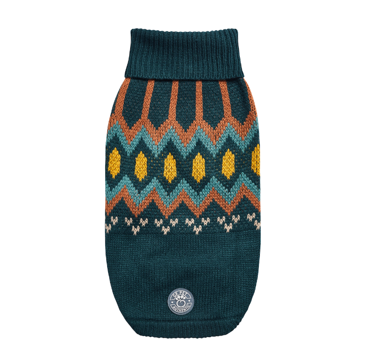 a teal sweater with geometric design for dogs