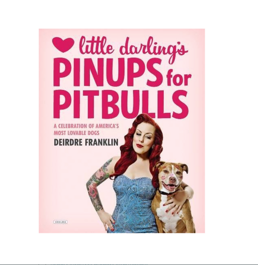 the cover of a book with a photo of a red headed woman and a tan and white pit bull type dog