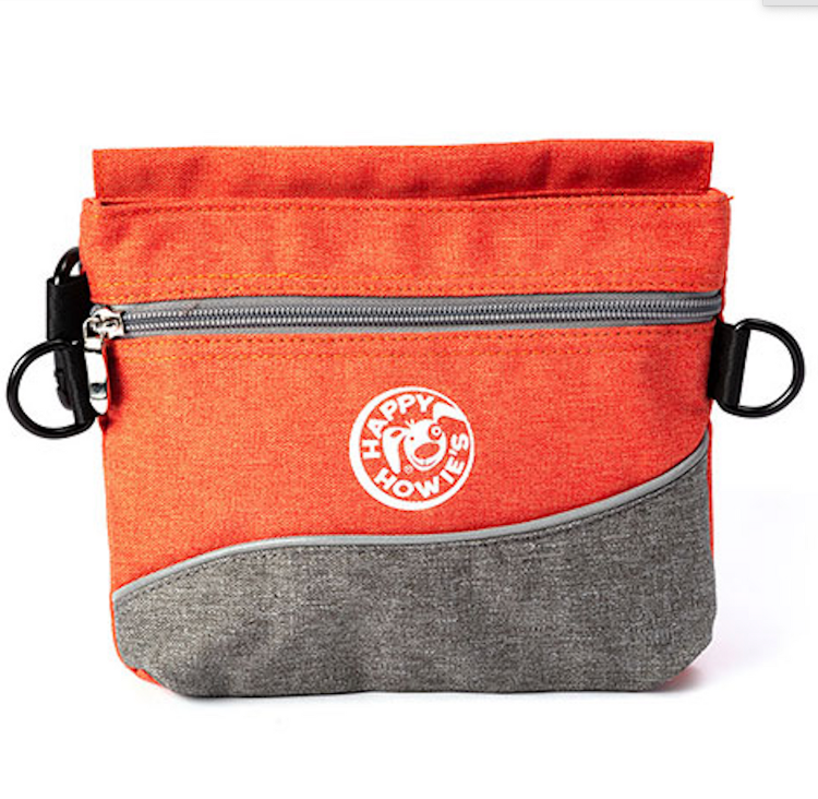 an orange and grey dog treat pouch