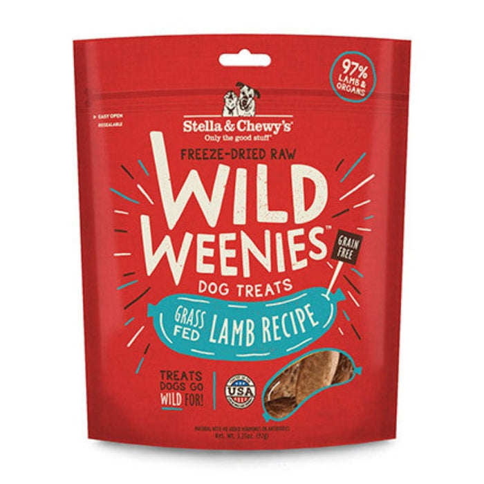 a red and blue bag of lamb dog treats
