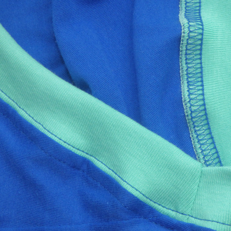 closeup of the collar of a blue t-shirt for dogs